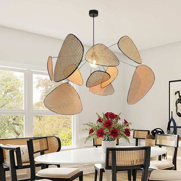Retro Rattan Kronleuchter Handgemachter hängender Lampenschirm