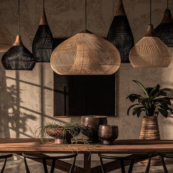 Wabi Sabi Stil Retro-Esszimmer-Kronleuchter Rattan Zen P000 endelleuchte